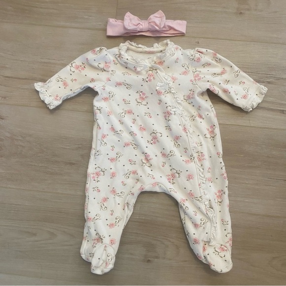Little Me Other - Little Me Pink and White Floral Sleeper with Headband